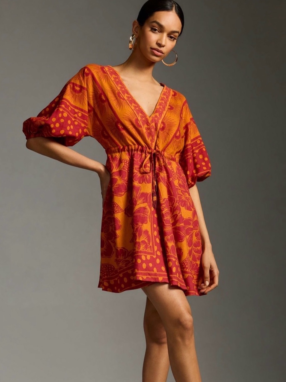 FARM Rio Anthropologie Orange Tunic Mini Dress Size S - Picture 2 of 11
